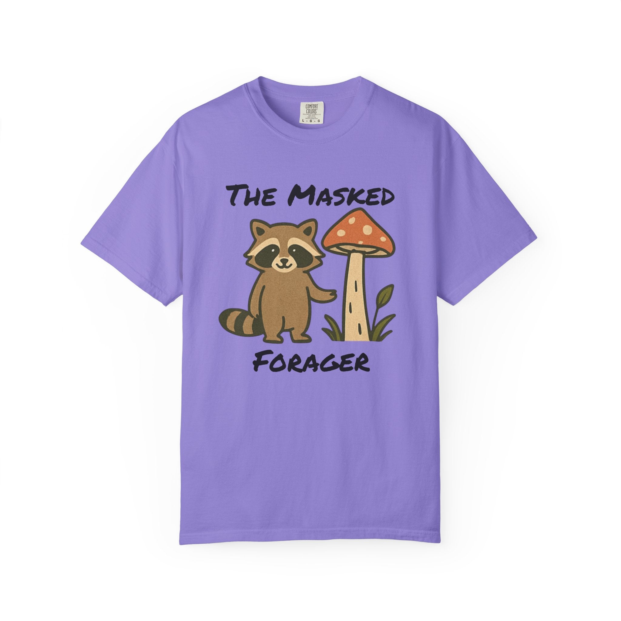 The Masked Forager T-Shirt — Cute Raccoon & Mushroom Foraging Tee